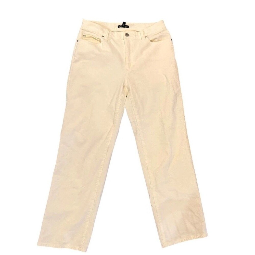 Eileen Fisher Sz 6 Cotton Stretch Corduroy Straight Leg Ankle Pant Soft White